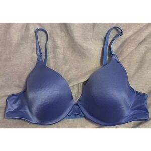 Barely There Blue Satin Lightly‎ Lined Underwire Full Coverage Bra, 34B